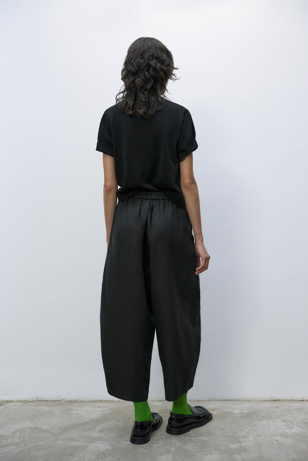 Cordera - Linen Curved Pants - Black