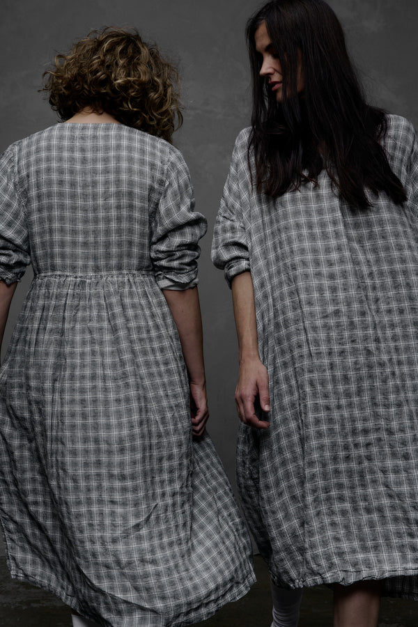 Metta - Amelie Wrap Dress - Textured Linen Black Check