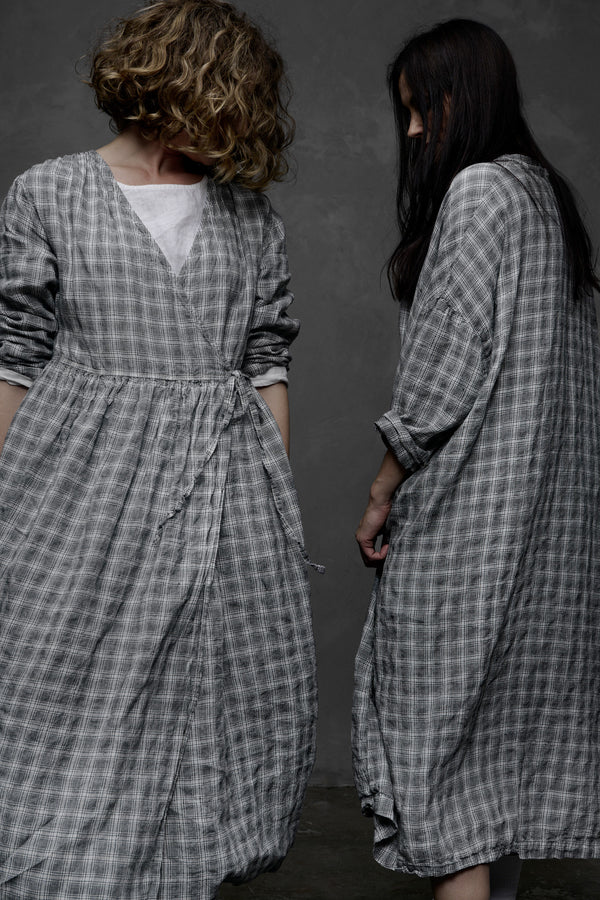 Metta - Amelie Wrap Dress - Textured Linen Black Check