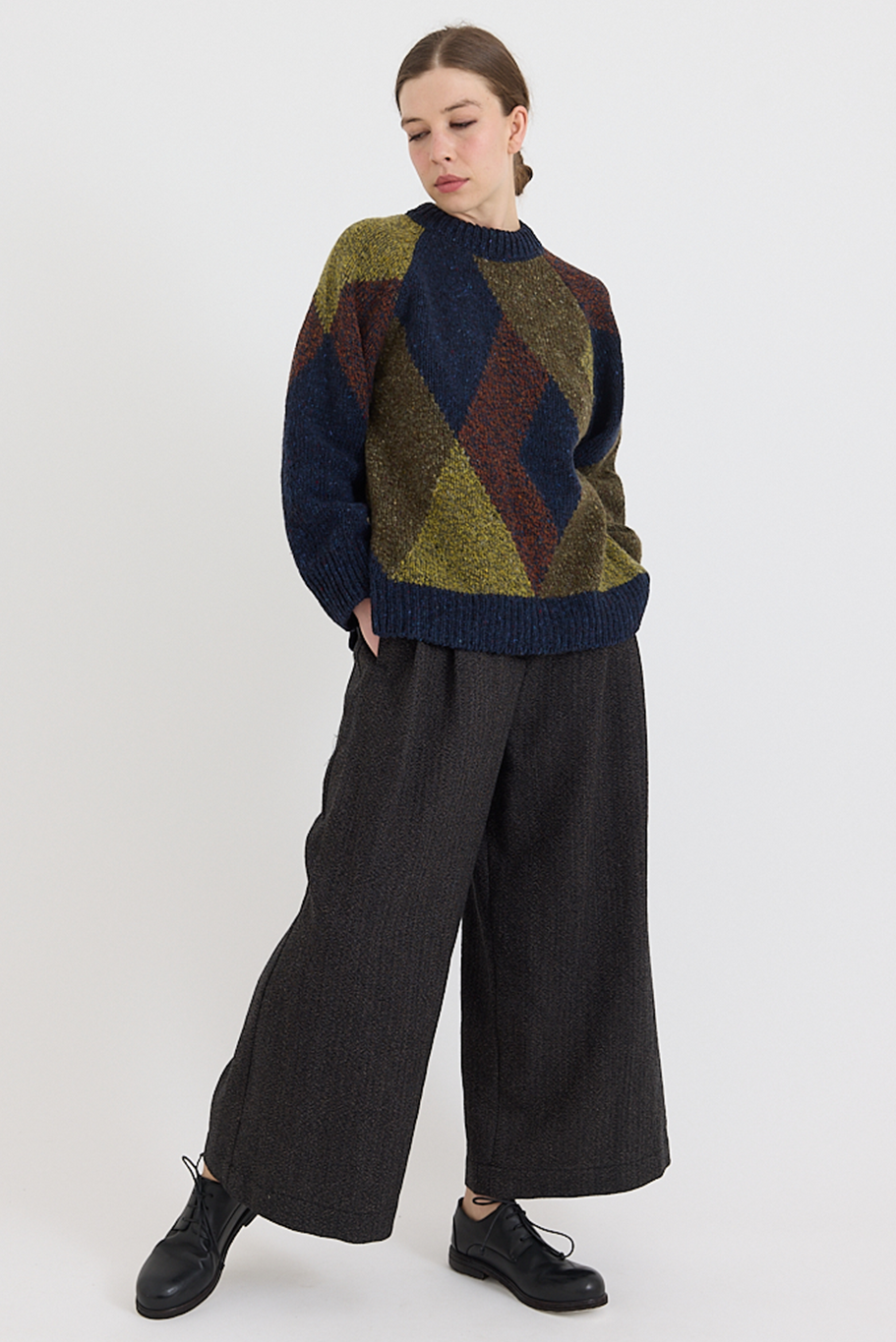 Toast - Marled Argyle Blocked Sweater - Olive Multi