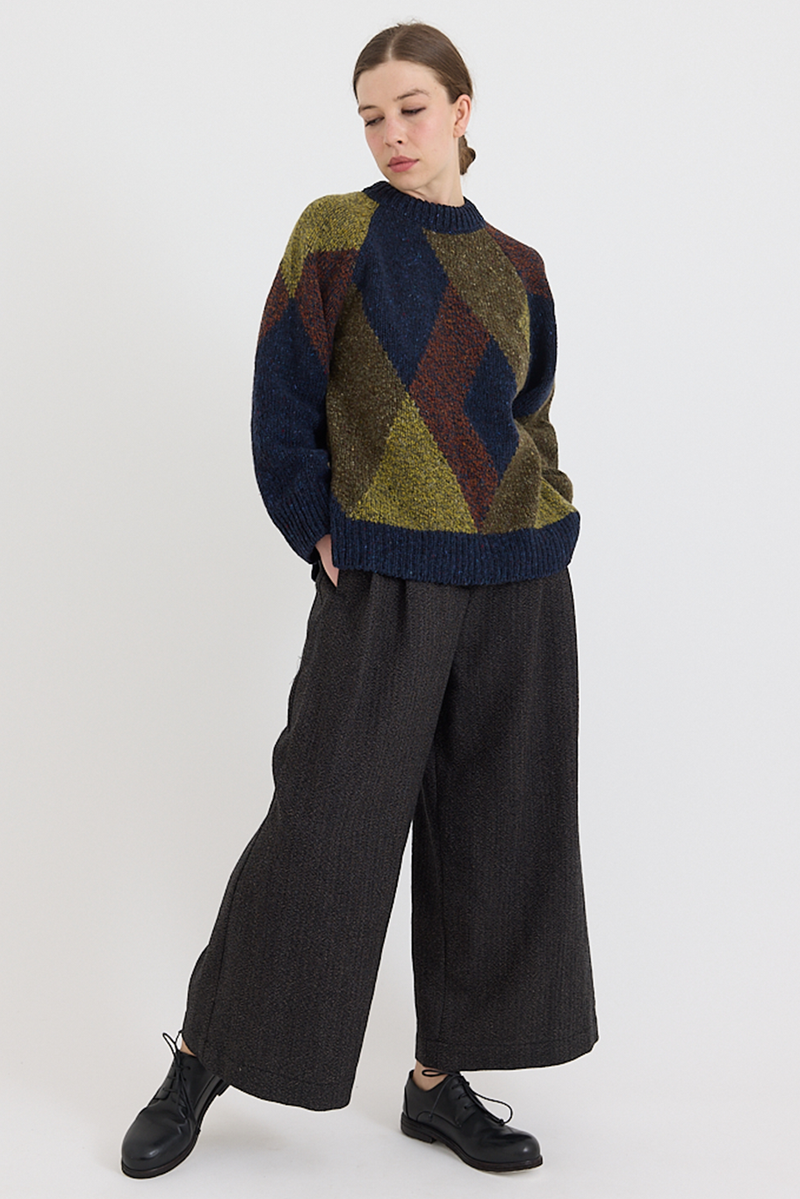 Toast - Marled Argyle Blocked Sweater - Olive Multi