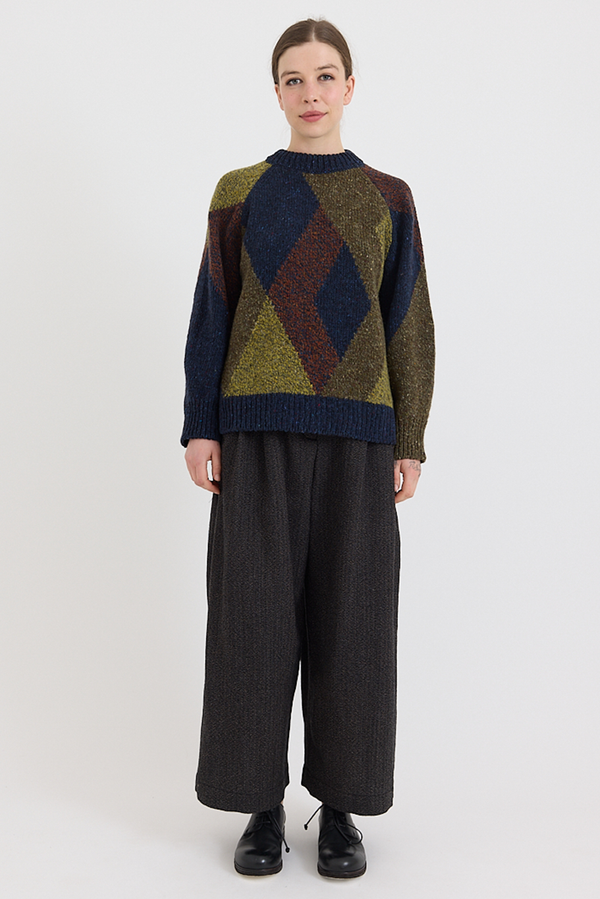 Toast - Marled Argyle Blocked Sweater - Olive Multi