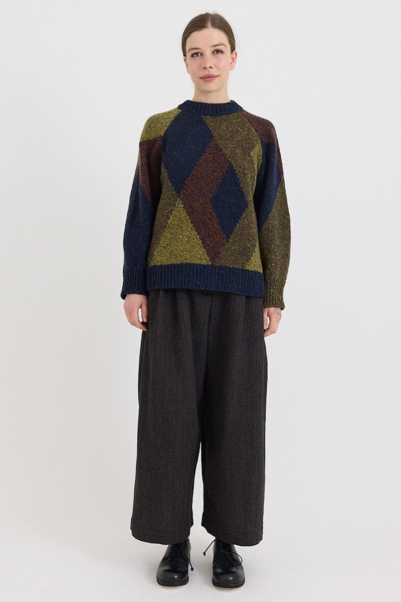 Toast - Marled Argyle Blocked Sweater - Olive Multi