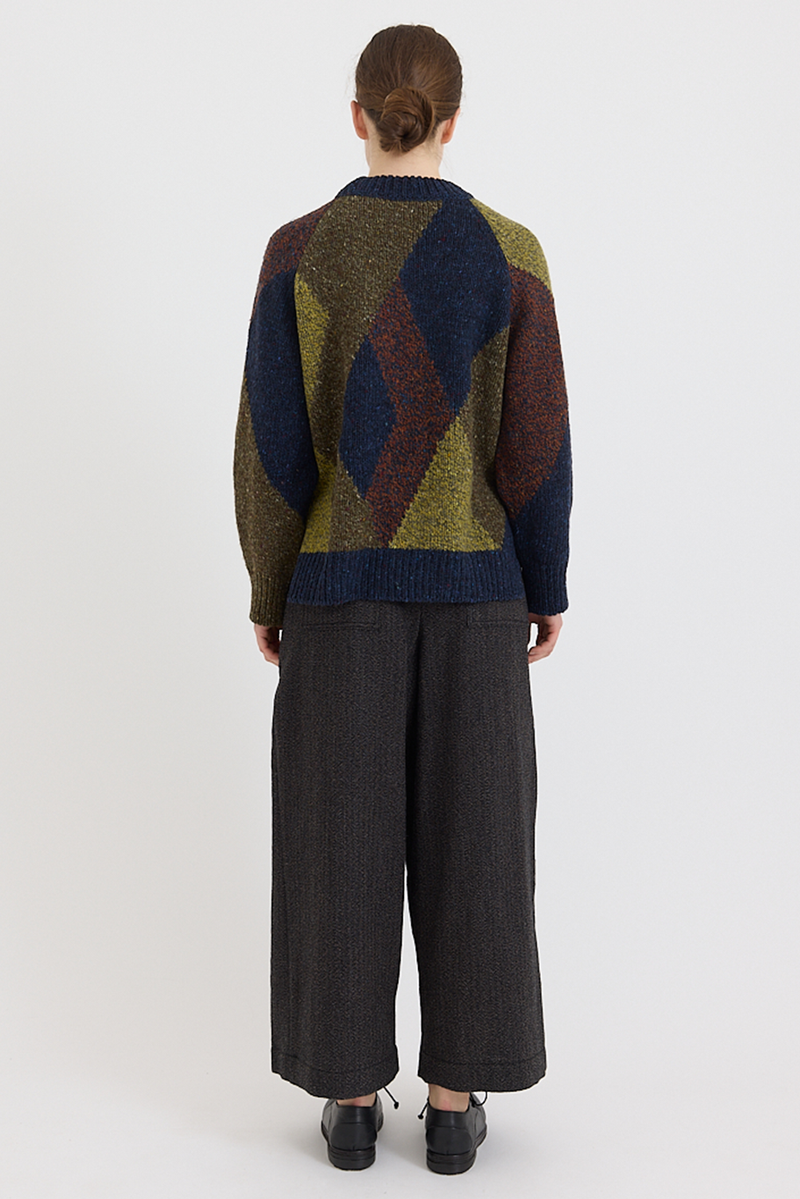 Toast - Marled Argyle Blocked Sweater - Olive Multi