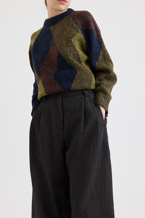 Toast - Marled Argyle Blocked Sweater - Olive Multi