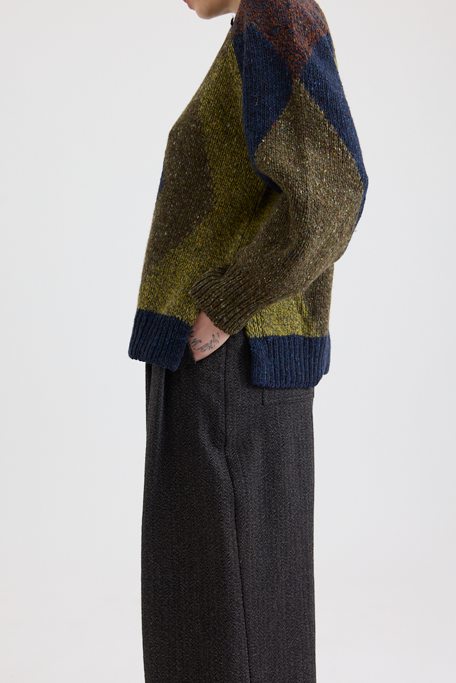 Toast - Marled Argyle Blocked Sweater - Olive Multi