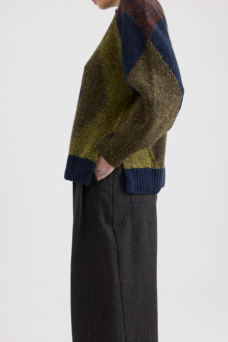 Toast - Marled Argyle Blocked Sweater - Olive Multi