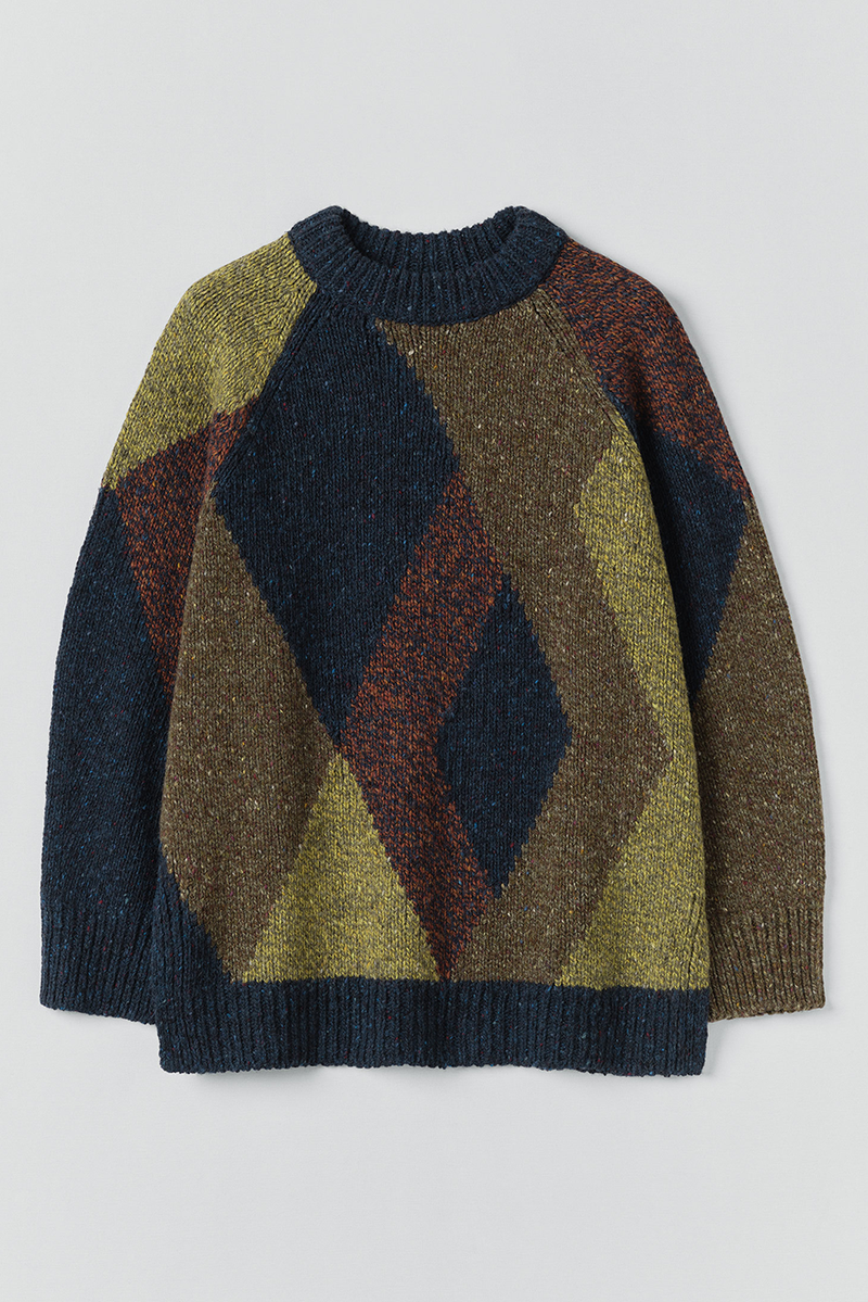 Toast - Marled Argyle Blocked Sweater - Olive Multi