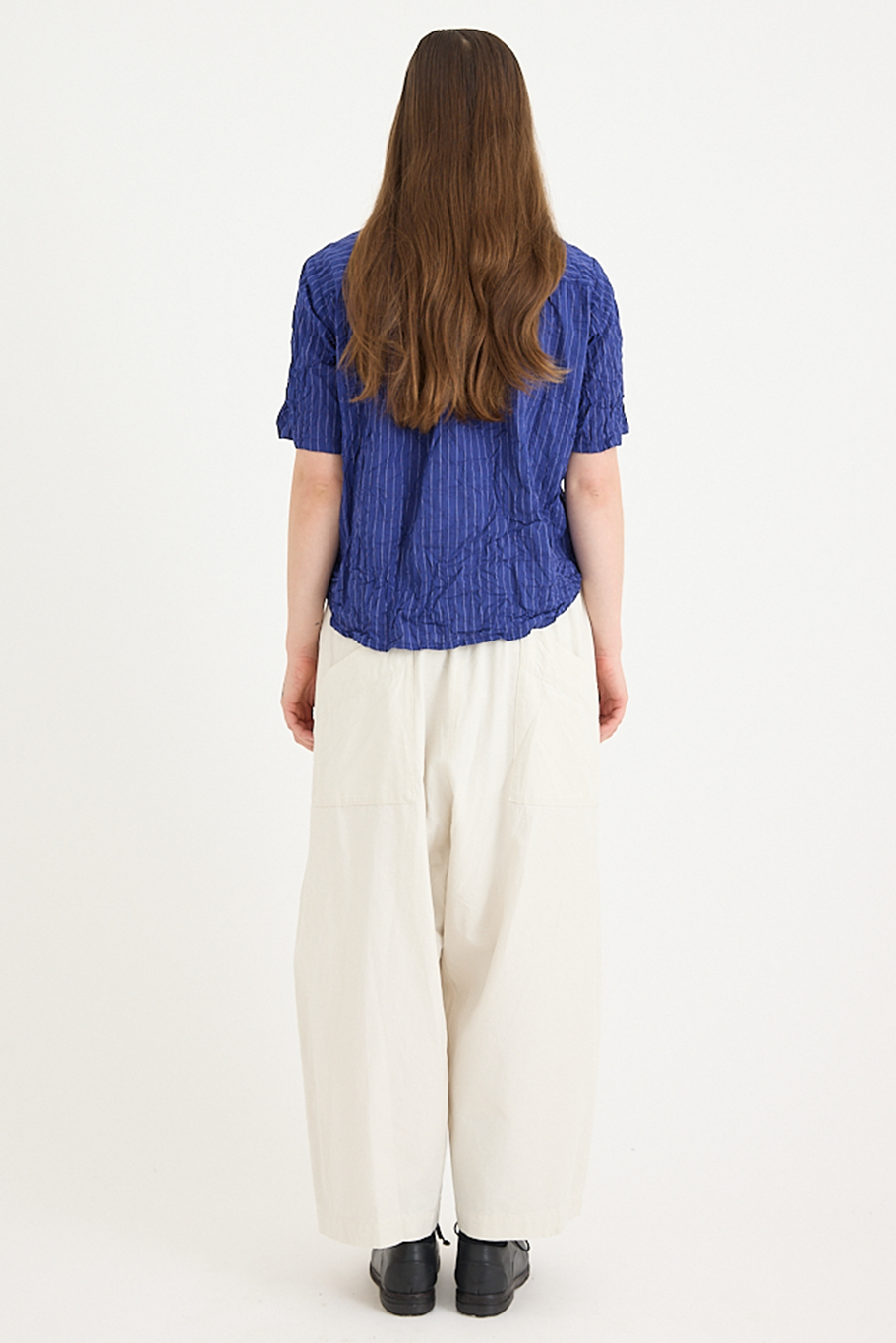 Pas De Calais - Blue Shirring Stripe Short Sleeve Blouse