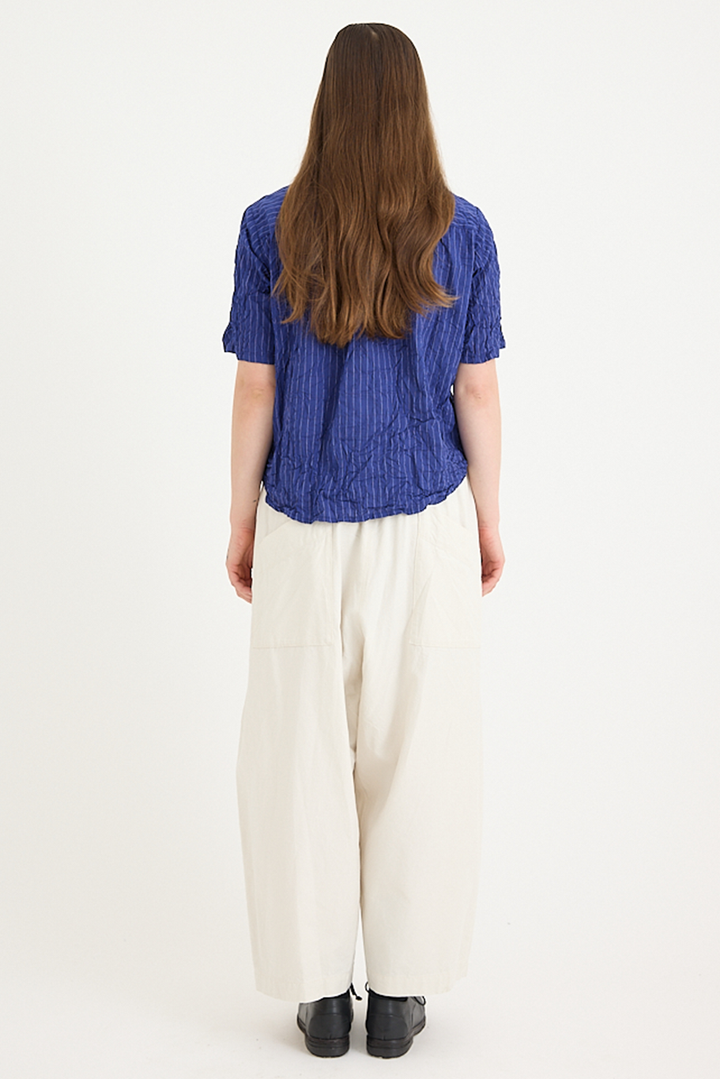 Pas De Calais - Blue Shirring Stripe Short Sleeve Blouse