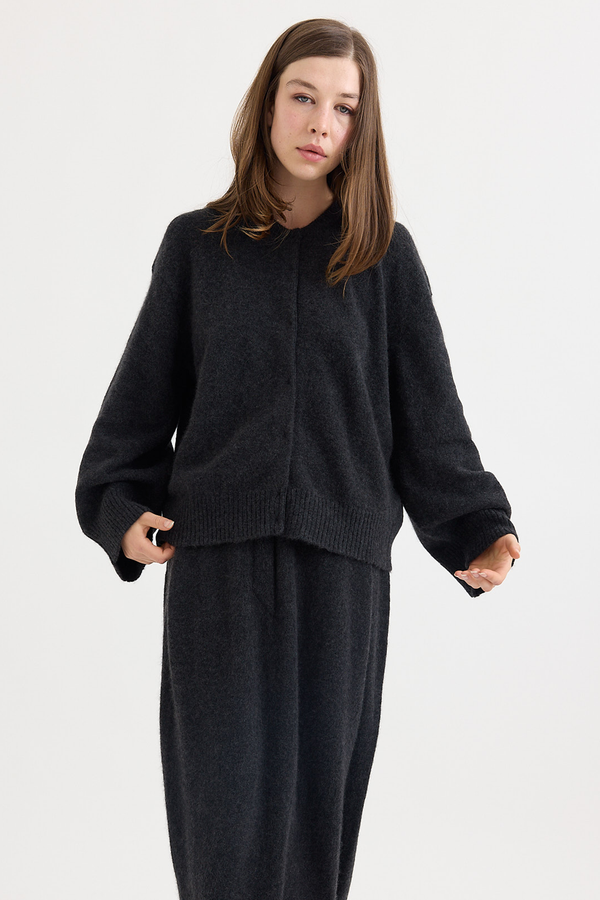 Boboutic - Cruel Touch Round Neck Cardigan Charcoal