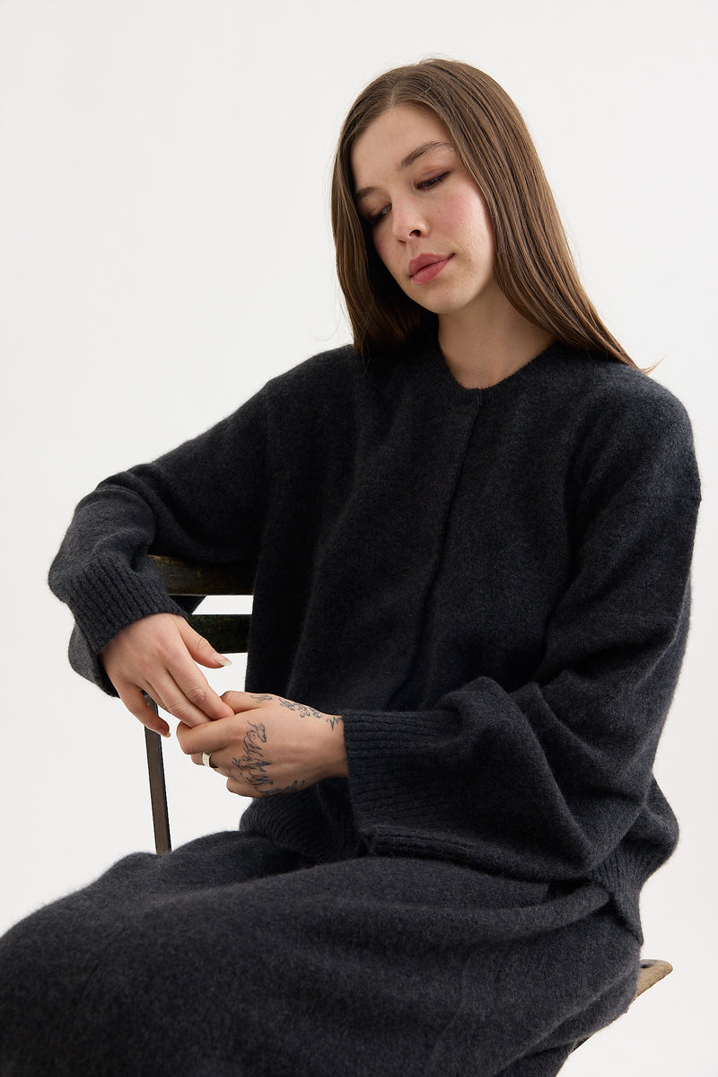 Boboutic - Cruel Touch Round Neck Cardigan Charcoal