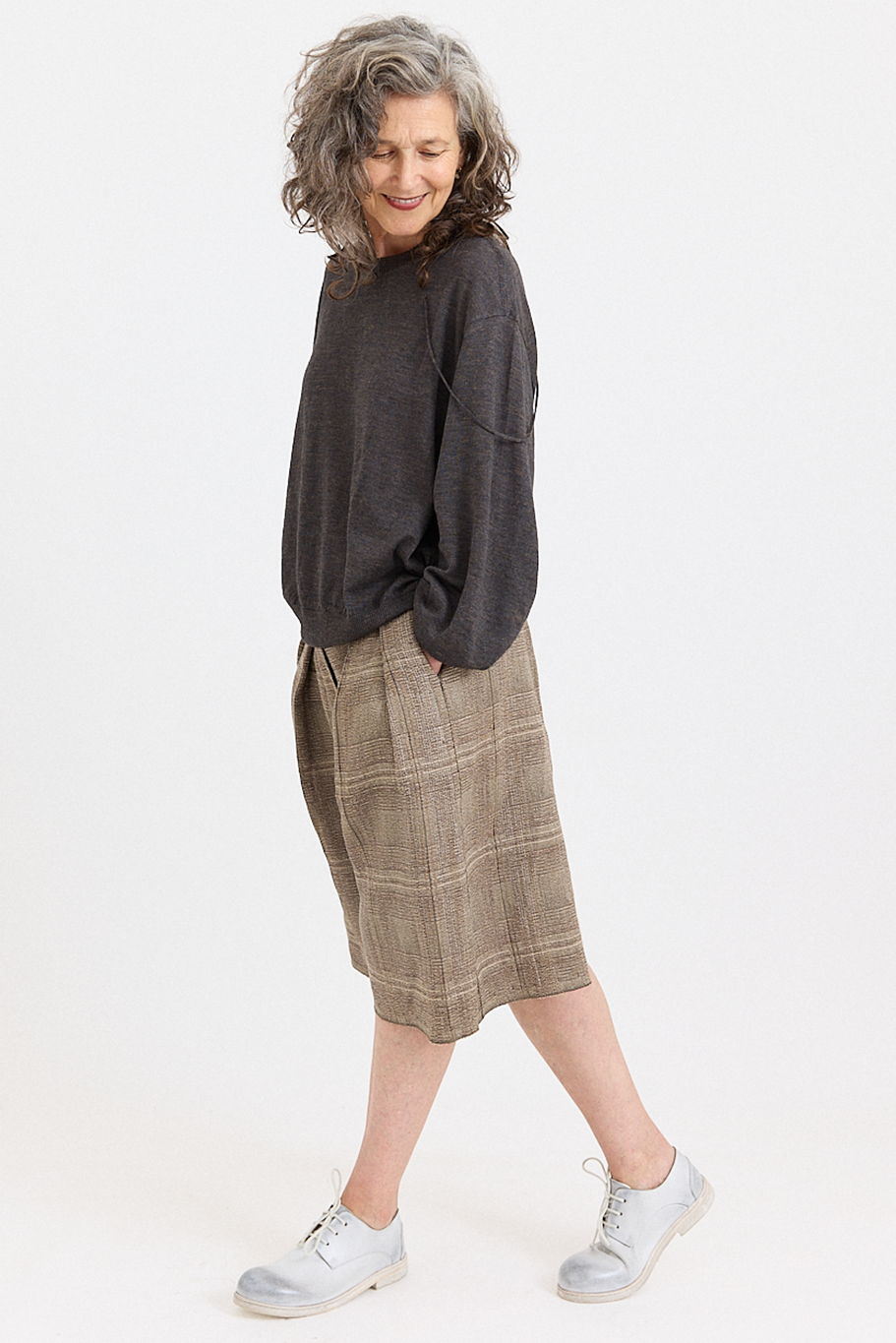 Boboutic - Pleated Short Trousers - Brown/Sage
