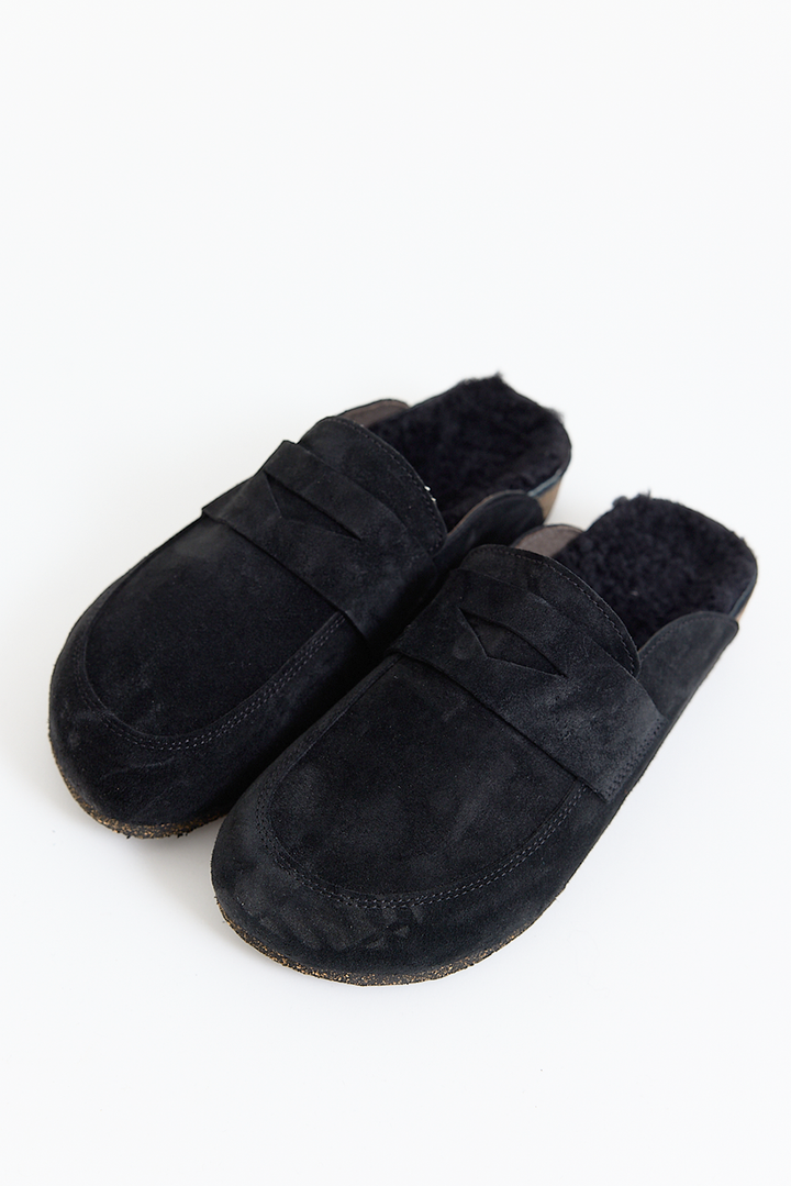 Bosabo - Closed Toe Slide - Velours Noir + Mouton Noir