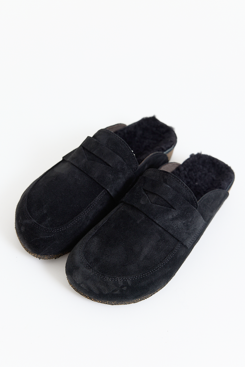 Bosabo - Closed Toe Slide - Velours Noir + Mouton Noir