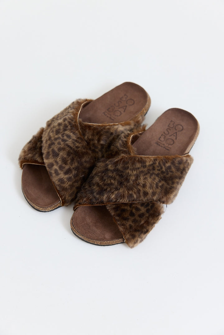 Bosabo - Open Toe Crossover Slide - Mouton Leopard