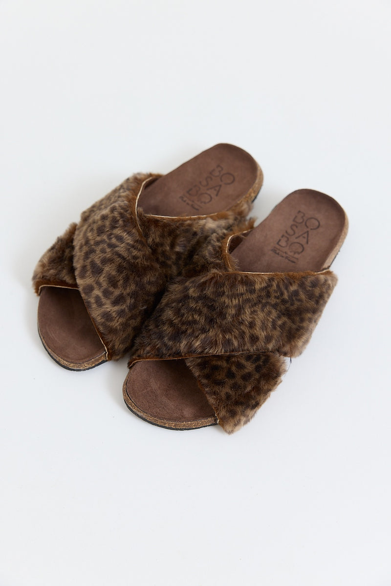 Bosabo - Open Toe Crossover Slide - Mouton Leopard