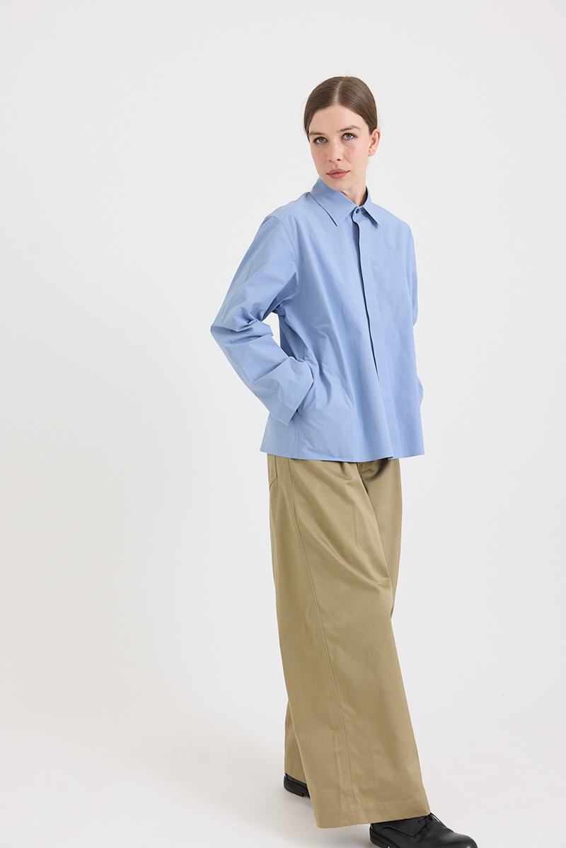 Sofie D'Hoore - Breton Blouse - Washed Cotton Poplin - Dolphin