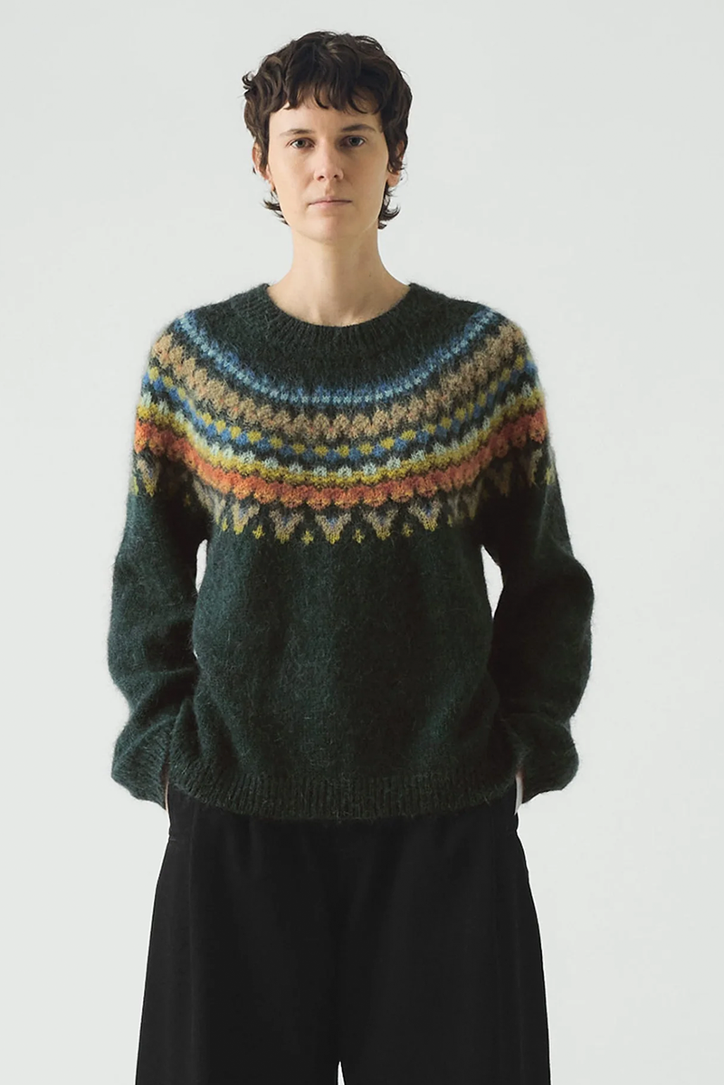 Toast - Brushed Mohair Wool Patterned Yoke Sweater