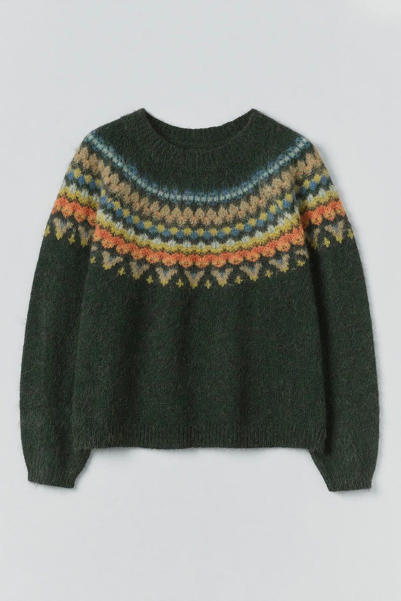 Toast - Brushed Mohair Wool Patterned Yoke Sweater