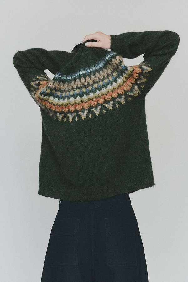 Toast - Brushed Mohair Wool Patterned Yoke Sweater
