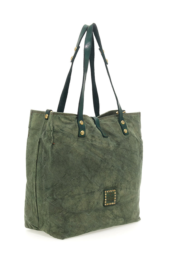 Campomaggi - Canvas Shopping bag - Beige + Bottle Green