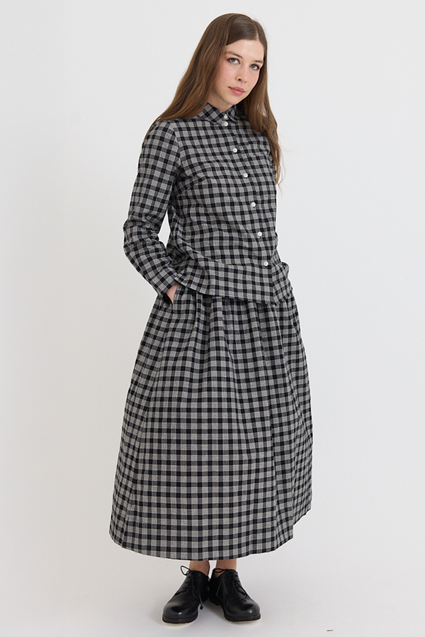 Toast - Binding Check Cotton Wool Gathered Skirt