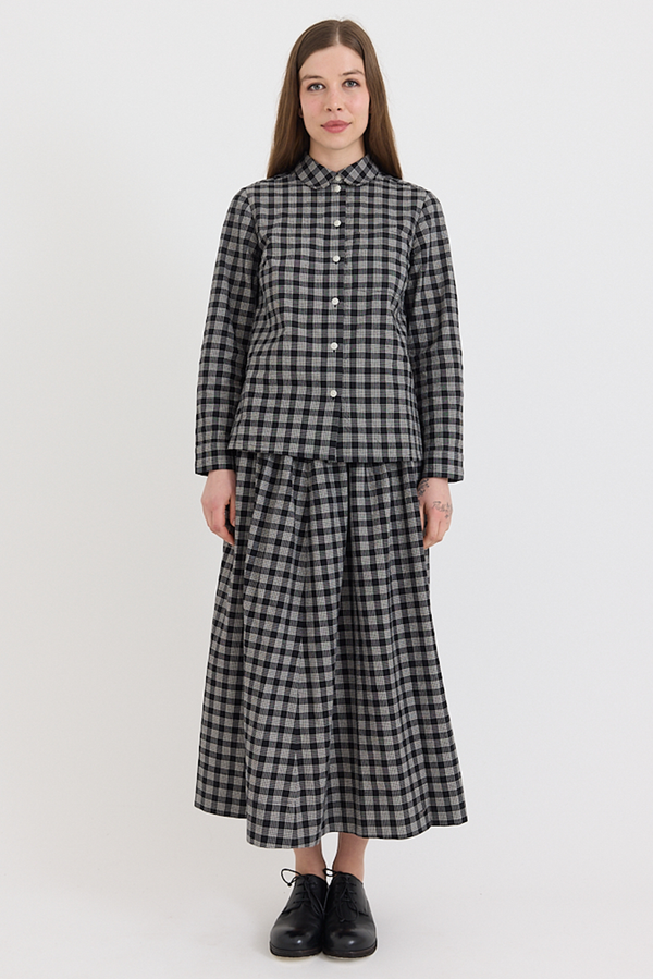 Toast - Binding Check Cotton Wool Gathered Skirt
