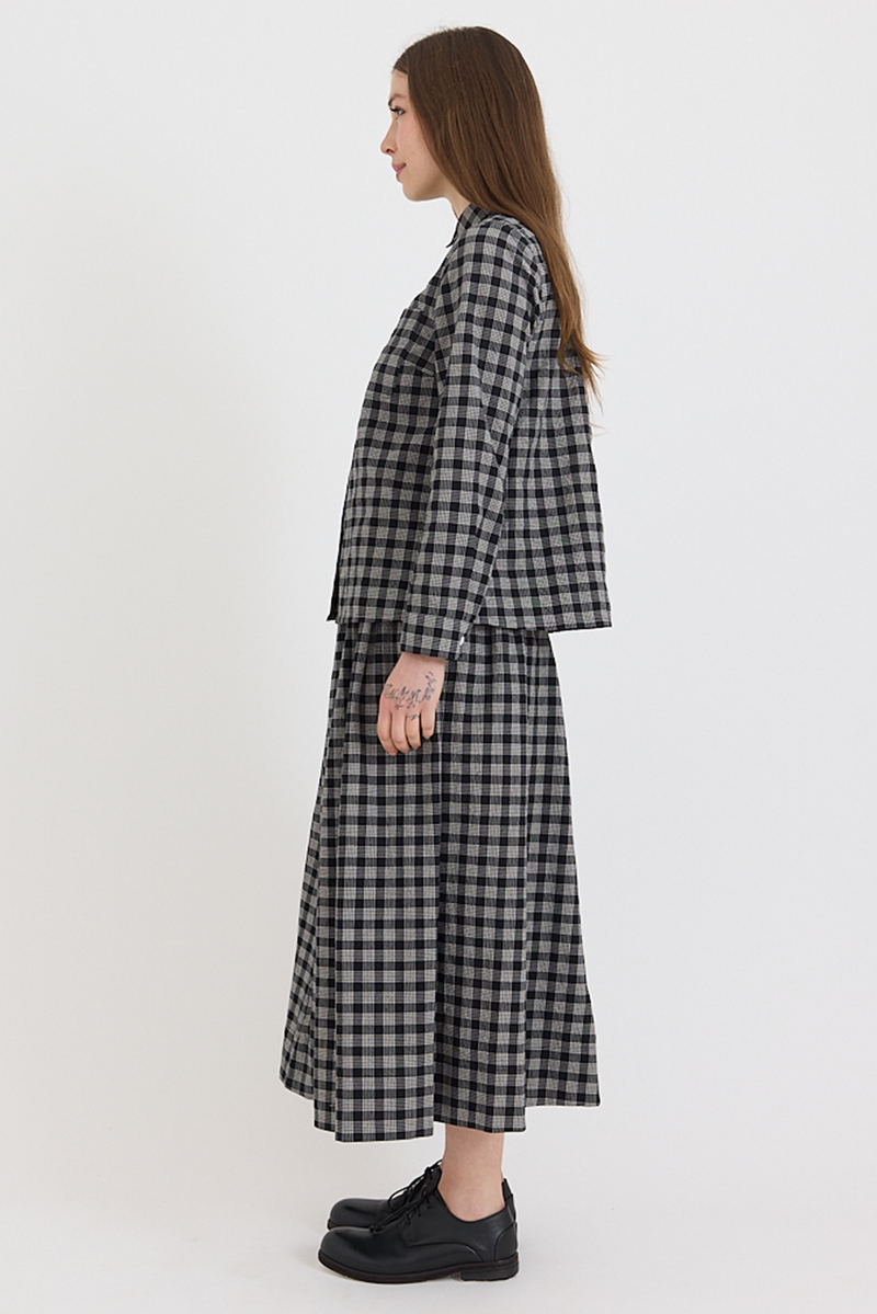 Toast - Binding Check Cotton Wool Gathered Skirt
