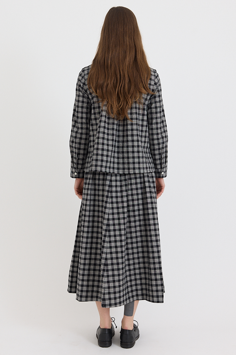 Toast - Binding Check Cotton Wool Gathered Skirt