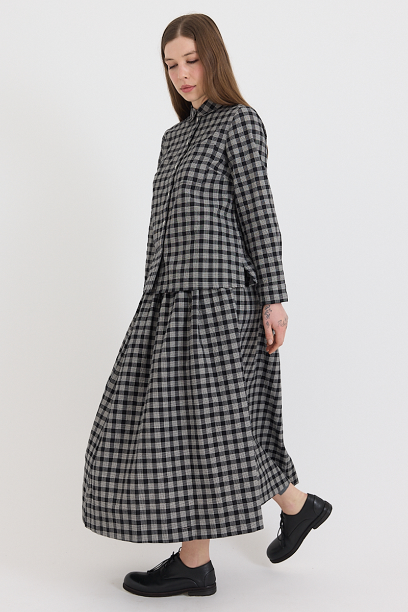 Toast - Binding Check Cotton Wool Gathered Skirt
