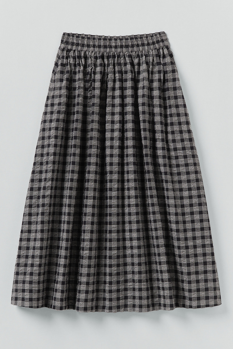 Toast - Binding Check Cotton Wool Gathered Skirt