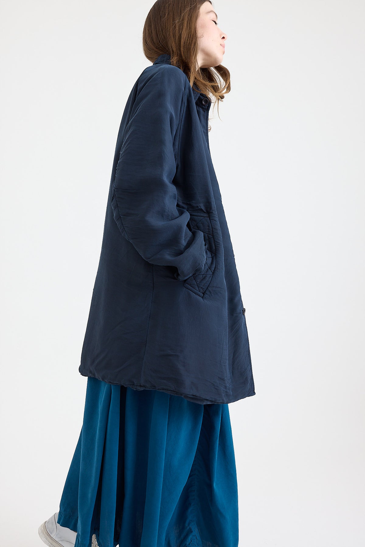 Chez Vidalenc - Bobi short padded silk Coat - Petrol – Scarlet Jones