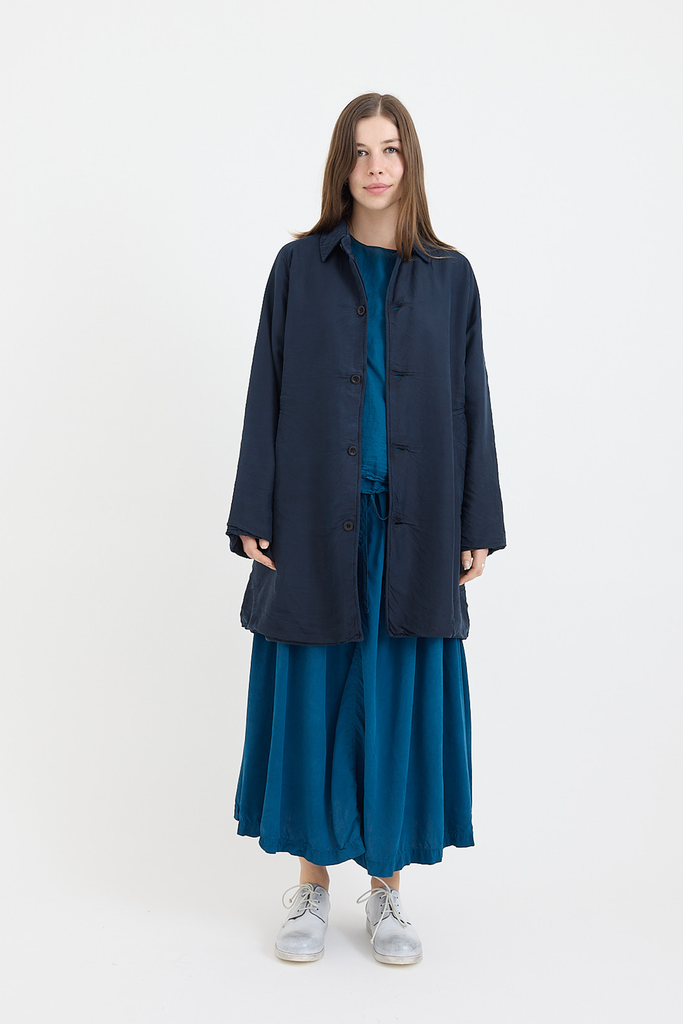 Chez Vidalenc - Bobi short padded silk Coat - Petrol – Scarlet Jones