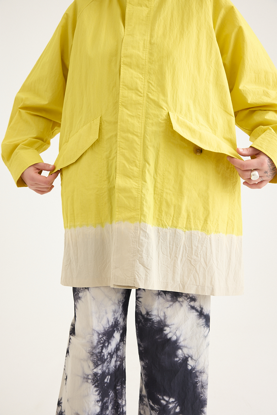 Suzusan - Cotton Nylon Hooded Long Coat - Sun Yellow