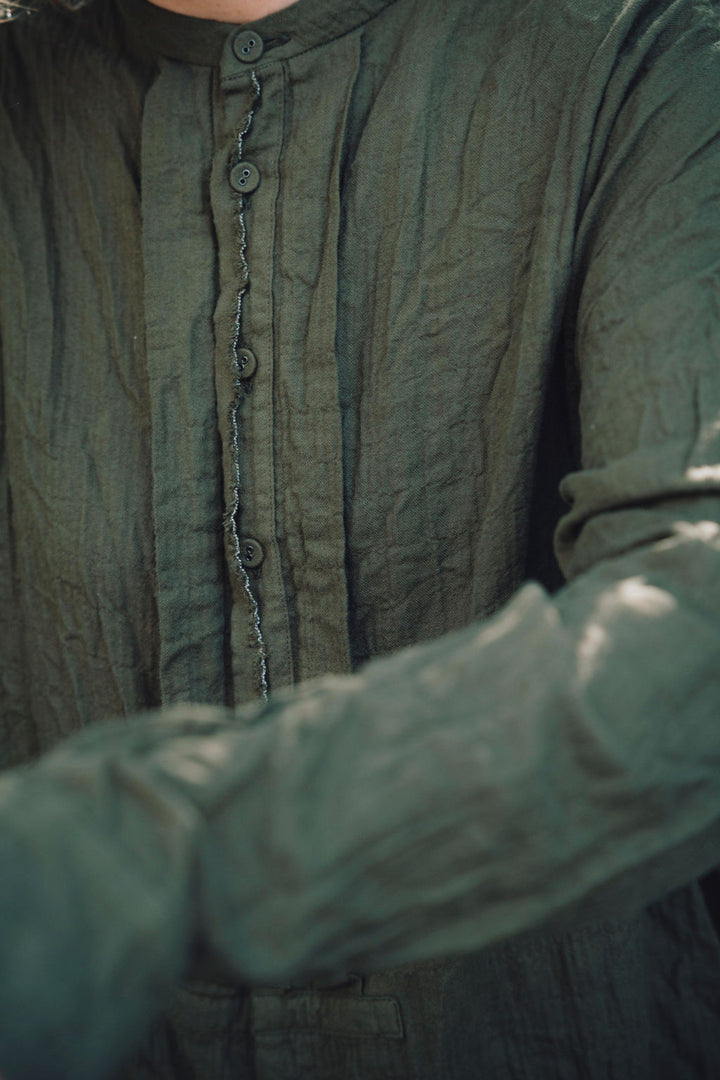Pas de Calais - Brushed Crinkle Band Collar Shirt
