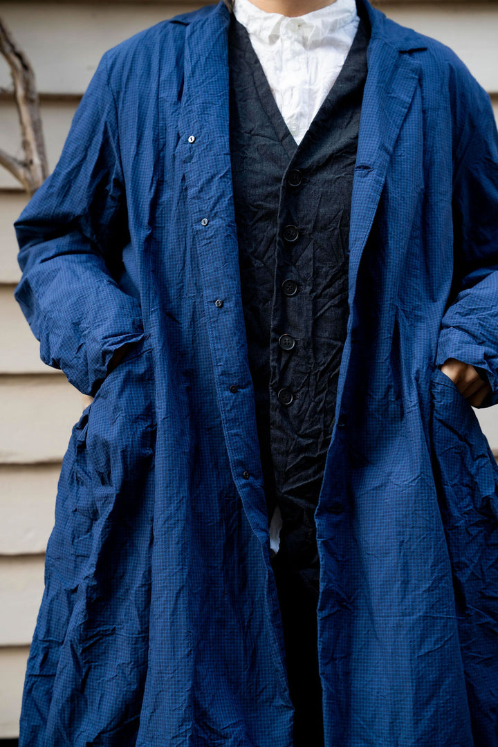 Pas de Calais - Washed Cotton Mini Check Tailored Coat