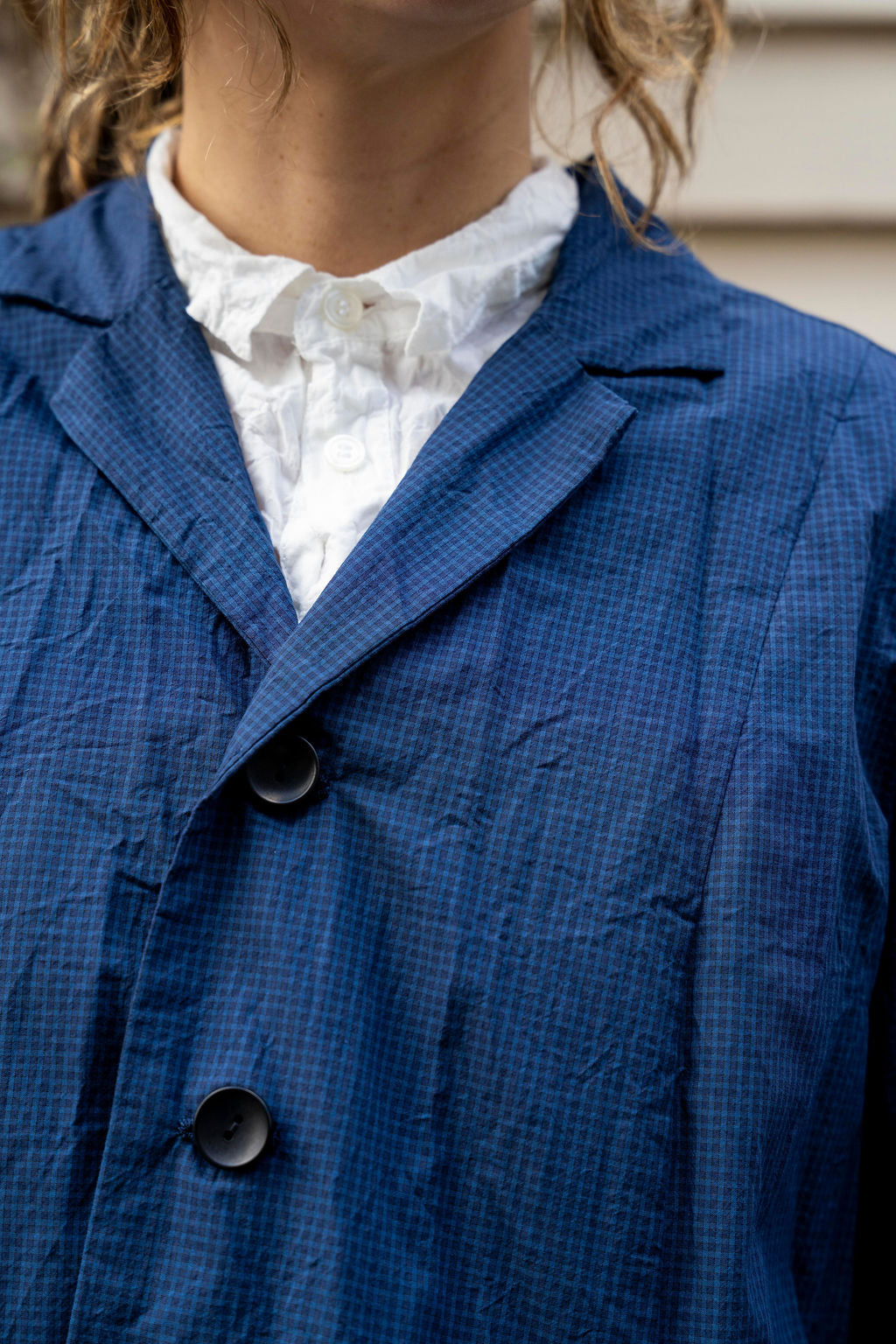 Pas de Calais - Washed Cotton Mini Check Tailored Coat