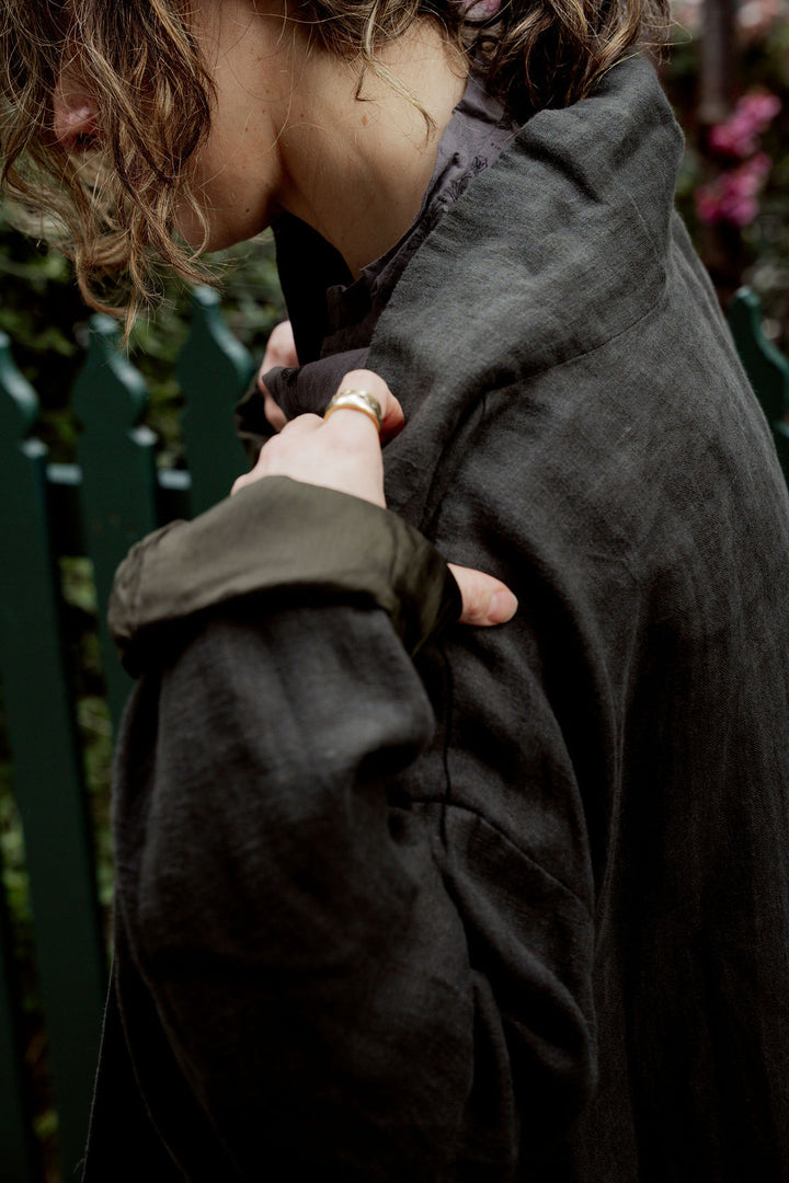 Pas de Calais - Washed Double-Sided Brushed Linen Canvas Long Coat