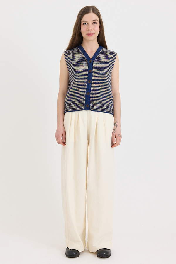 Toast - Striped Donegal V-Neck Tank - Ink/Biscuit