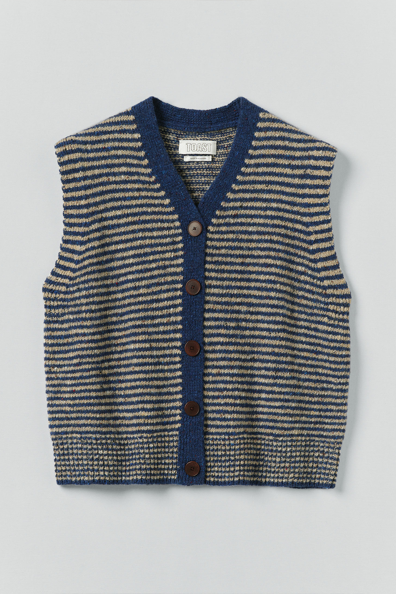 Toast - Striped Donegal V-Neck Tank - Ink/Biscuit