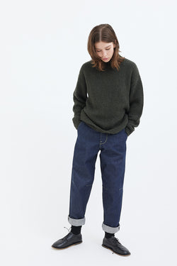 Unisex Blue Organic Elasticated Denim Jeans Crop Tapered Leg Fit