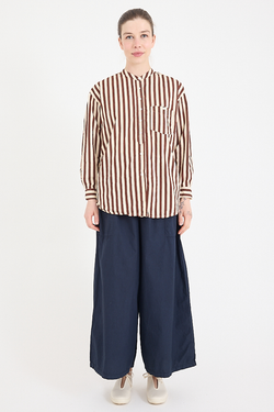 Metta - Italy Collarless Shirt - Coco Stripe Cotton Poplin