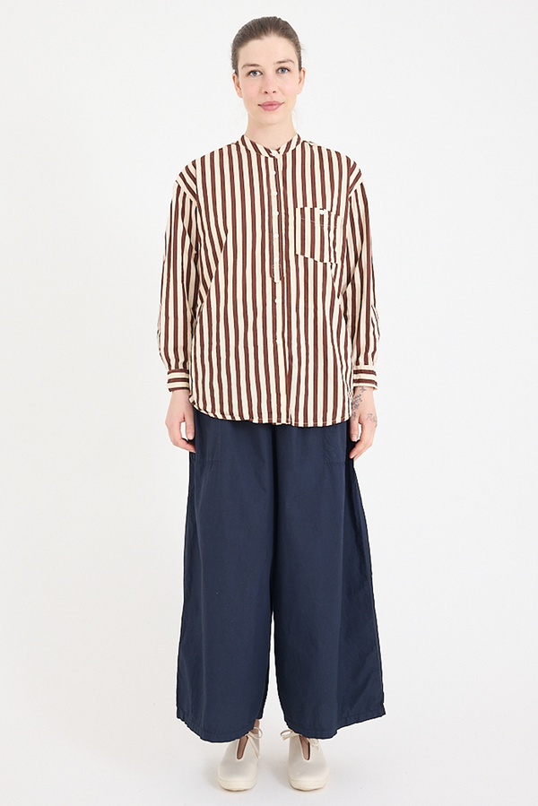 Metta - Italy Collarless Shirt - Coco Stripe Cotton Poplin