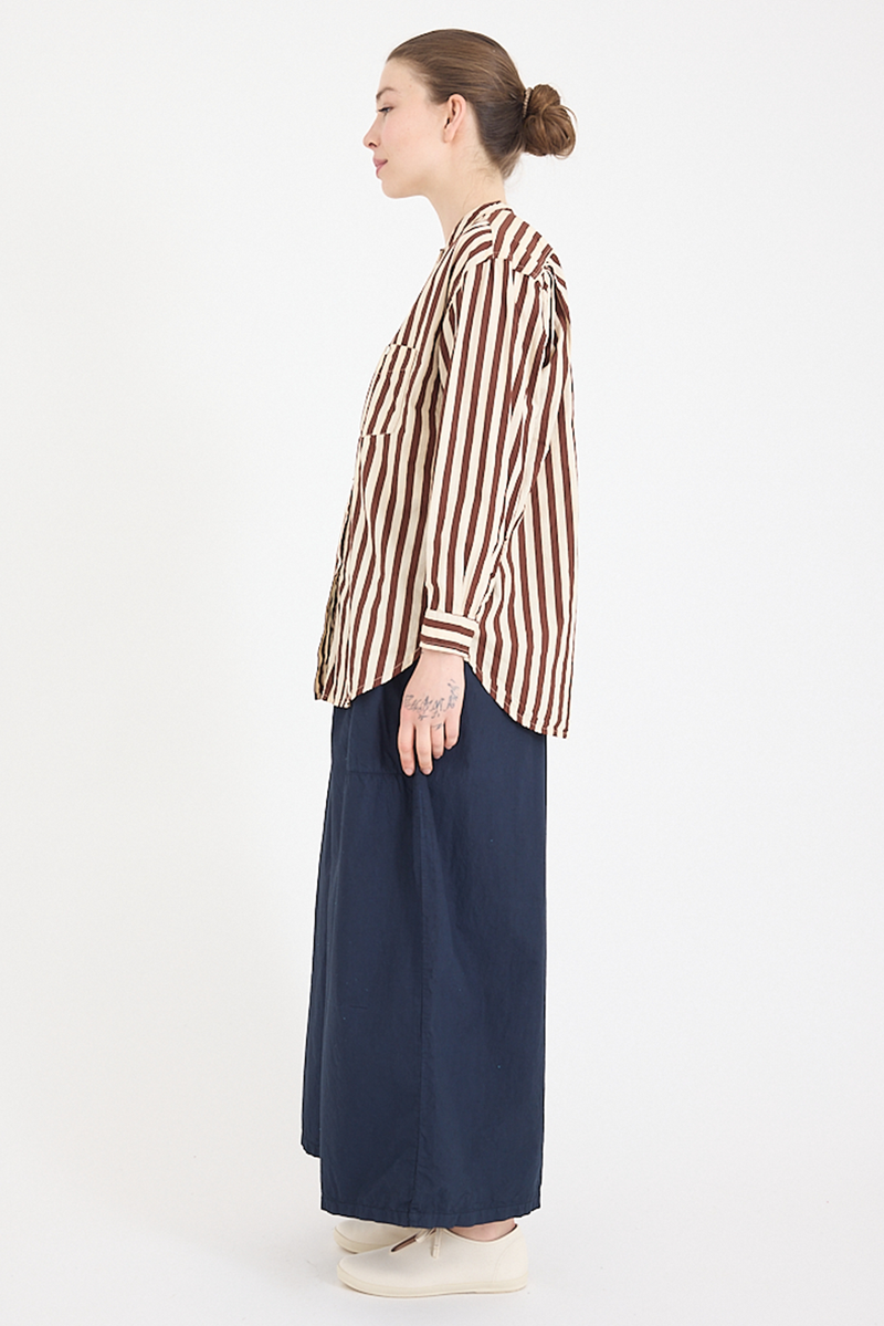 Metta - Italy Collarless Shirt - Coco Stripe Cotton Poplin