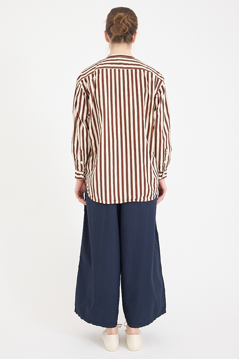 Metta - Italy Collarless Shirt - Coco Stripe Cotton Poplin