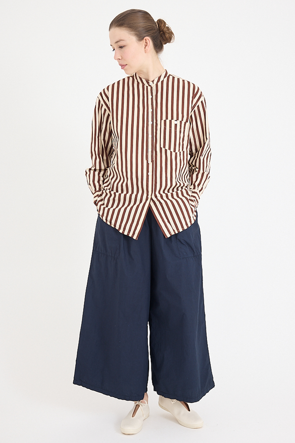 Metta - Italy Collarless Shirt - Coco Stripe Cotton Poplin