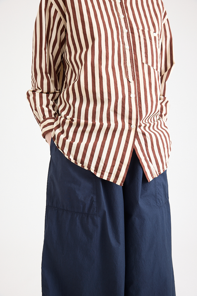 Metta - Italy Collarless Shirt - Coco Stripe Cotton Poplin