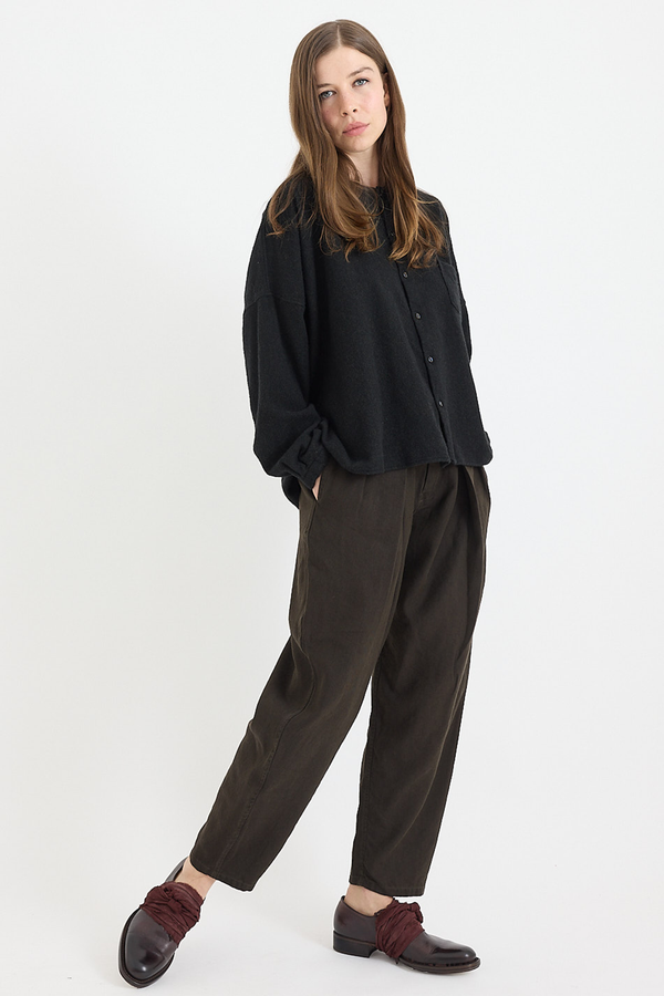 Kaval - No-collar Shirt Wide - Black Khaki