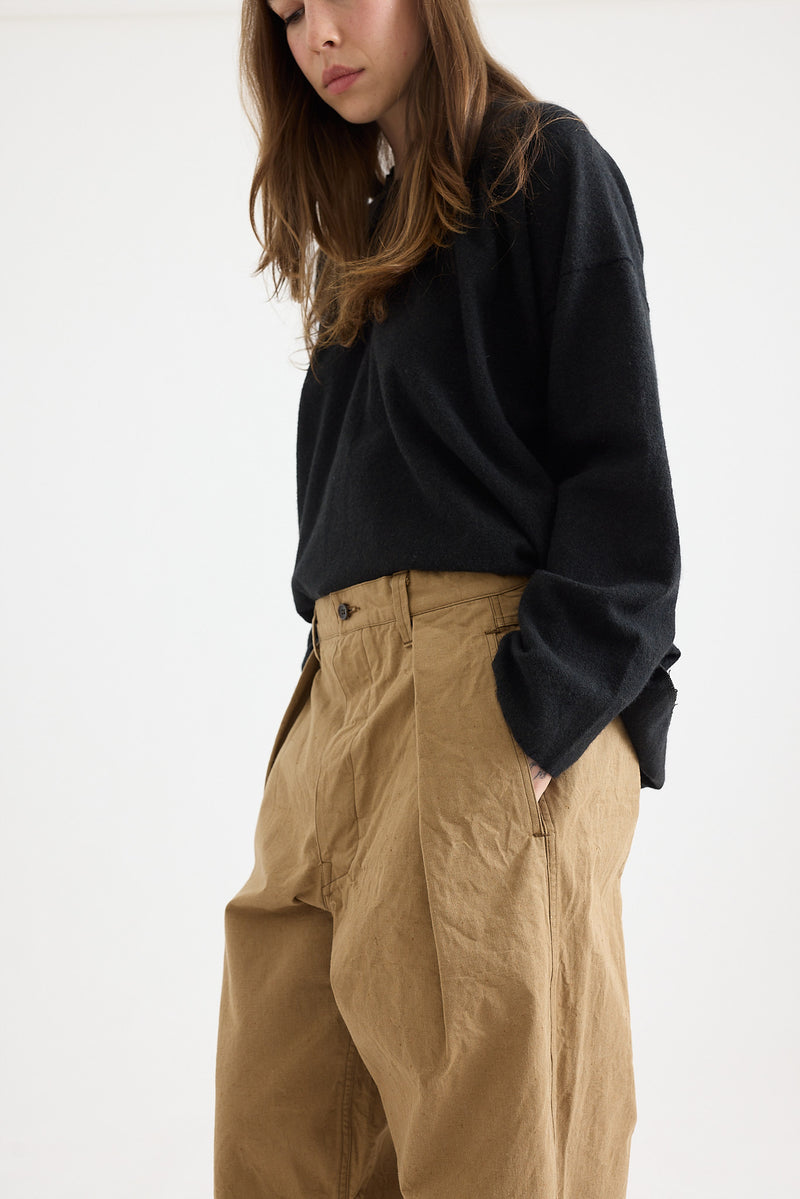 Kaval - One Tuck Buckle Pants - Natural Chino